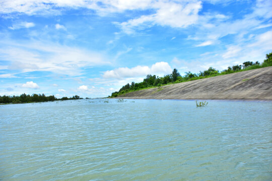 Bangladesh Coastal and River Landscapes: Mangrove forest during high tide on the Bakkhali River, Cox's Bazar, Bangladesh &ndash; Signal-3 Monsoon Collection