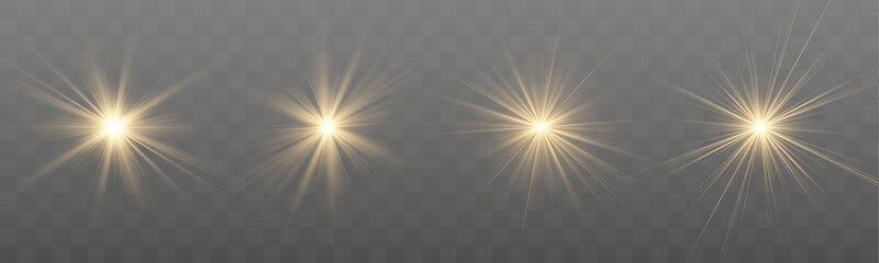 Elegant gold shine PNG illustration with radiant stars and glowing circles. Smooth lighting creates a premium style. Perfect vector decoration set. © dedstock