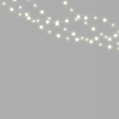 Obraz premium Christmas lights isolated on transparent background. Warm glowing bulbs create a festive mood. High quality PNG.