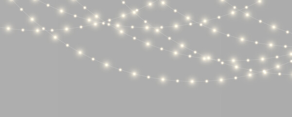 Modern LED Christmas garland PNG with bright lamps and clean festive design. Transparent winter element for creative graphic projects. © dedstock