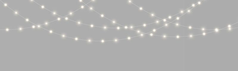 Festive Christmas light decoration PNG with glowing lamps and holiday sparkle. Transparent garland element for seasonal creative designs. © dedstock