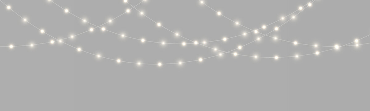 Festive Christmas light decoration PNG with glowing lamps and holiday sparkle. Transparent garland element for seasonal creative designs.