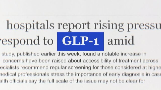 Medical news background with highlighted text headline focusing on glp 1 weight loss drug
