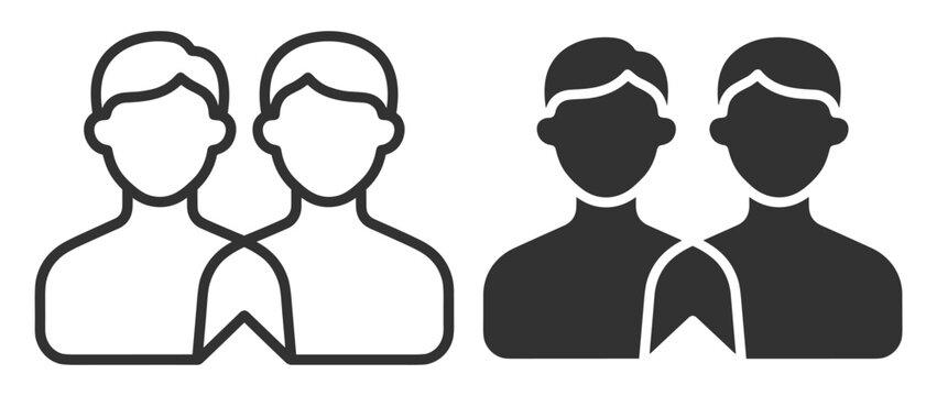 two human avatars icon set in outline and solid style for user interface on transparent background