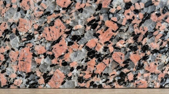 Macro photography of pink and black granite stone showing detailed mineral grain composition.