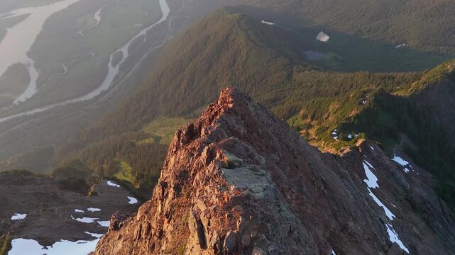 Majestic Mountain Peak at Golden Hour Overlooking Fraser Valley, British Columbia