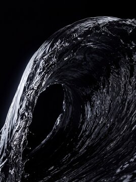 Dynamic water splash forming a wave shape against a solid black background