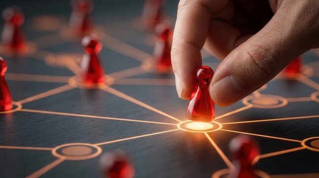 A hand placing a red piece to support momentum and ownership in leadership.