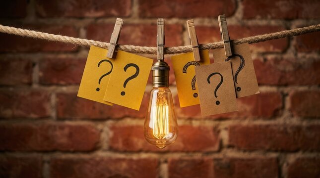 A glowing light bulb among question marks represents finding answers through feasibility studies.