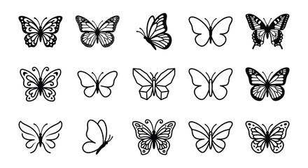 Black butterfly silhouettes on a white background vector illustration set © Fahima
