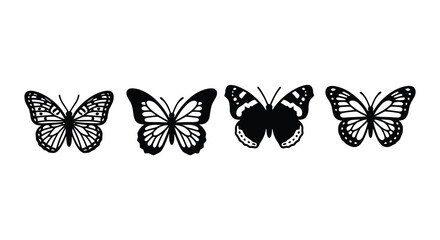 Black butterfly silhouettes on a white background vector illustration set © Fahima