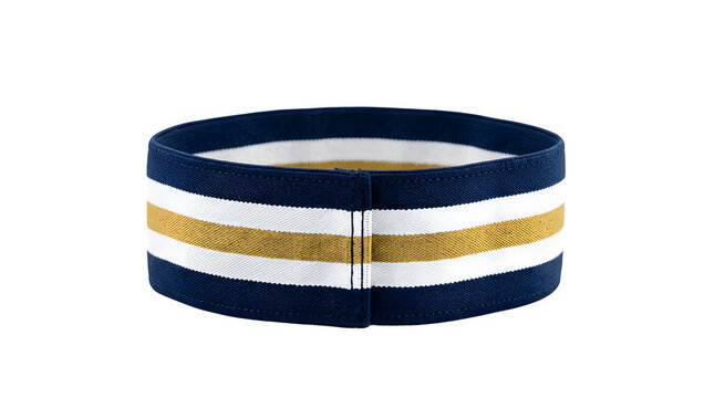 Navy blue and gold striped fabric cuff isolated on transparent background