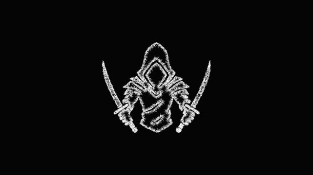 Sketch dual blade assassin icon animation - smooth progressive reveal