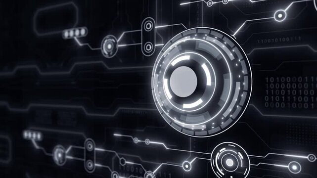 White color glowing mother board processing data binary code HUD UI futuristic design loopable technology 3D background