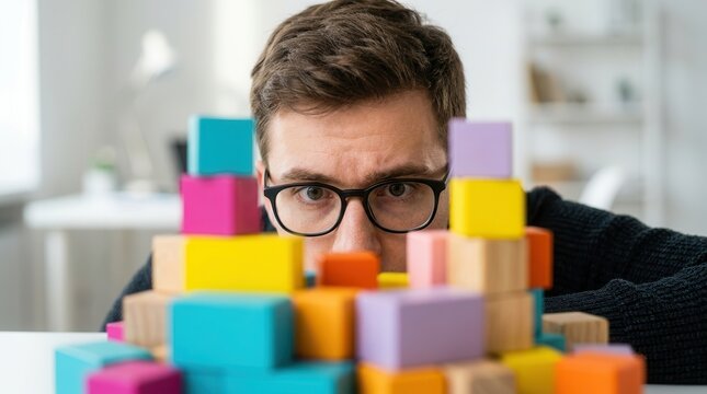 A man demonstrates strategic engagement and high focus while solving a complex task.