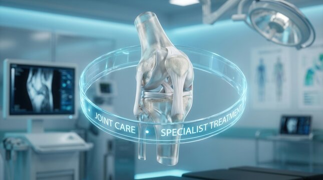 Clinical anatomy education showing knee joint care and surgical intervention concepts.