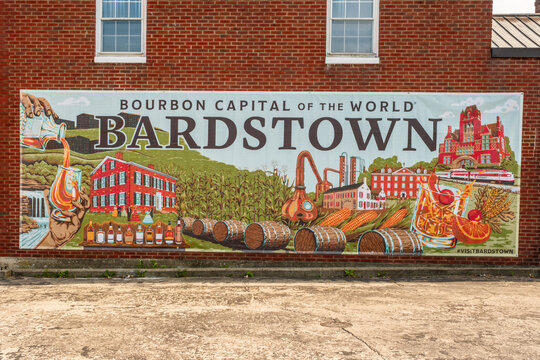 Mural on a red brick wall in Bardstown, Kentucky the Bourbon Capital of the World, USA
