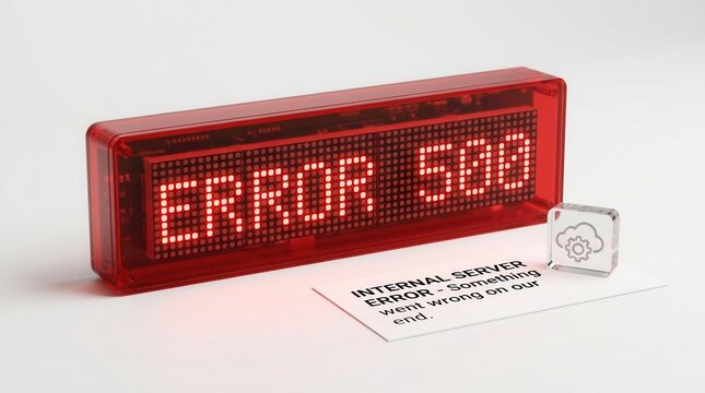 Red LED display showing Error 500 for technical failure and server troubleshooting.