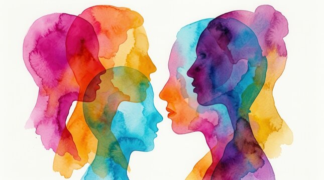 Conceptual illustration of human heads in profile showing shared understanding and social order.