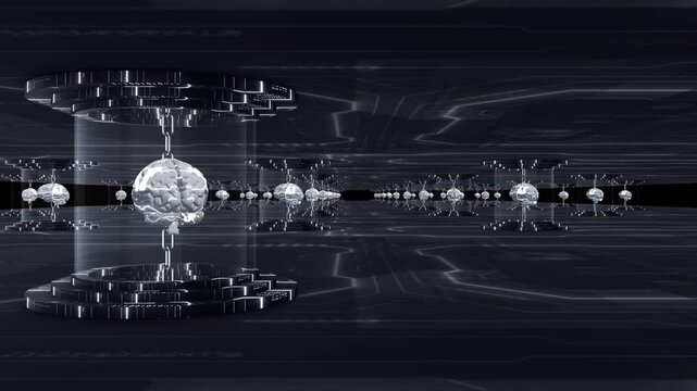 White color 3d brain interlinked of ai simulation of human intelligence futuritstic circuit board processing global humans data hi tech design black technology 3D background