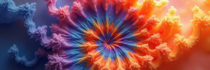 Obraz premium Fiery orange and blue fractal swirl on a banner, ideal for music covers, event posters and tech headers