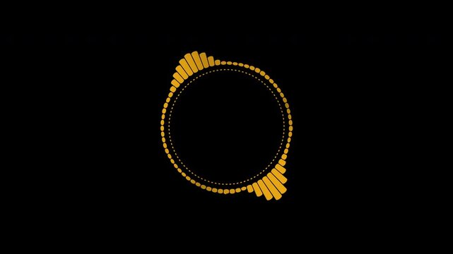 A beautiful circular interface, speech bubbles, music, sound spectrum, equalizer, 4K video, and animated sound waveforms on a black and white background.
