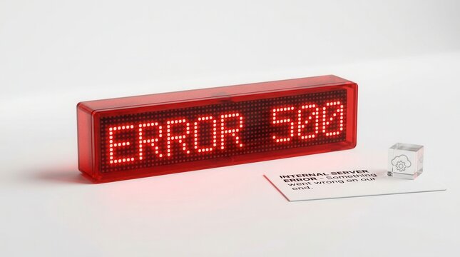 A digital LED sign with Error 500 text representing a technical system error.
