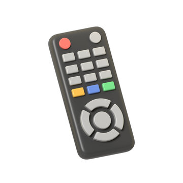 Modern 3D Render of a Black Remote Control with Colorful Buttons Isolated on a Pure for Easy Use.back to school and education.3d render