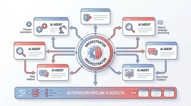 An AI agent orchestration system delivering automation pipeline results through multi-agent coordination.