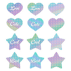 ハートと星型のホログラム風シール集, Holo heart & star stickers, vector illustration © chaz335
