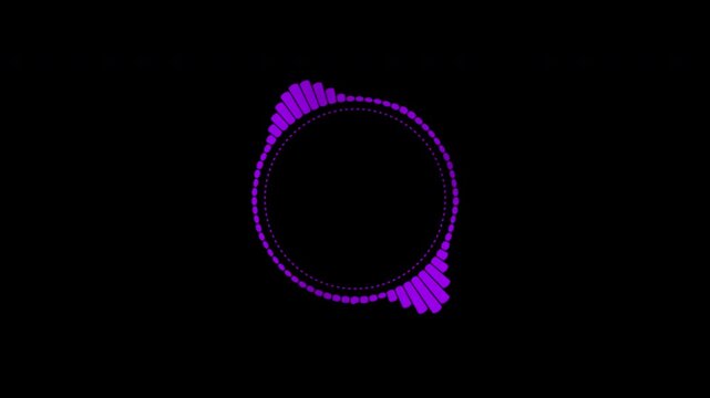 A beautiful circular interface, speech bubbles, music, sound spectrum, equalizer, 4K video, and animated sound waveforms on a black and white background.