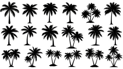 Fototapeta premium Black silhouette palm trees in a row