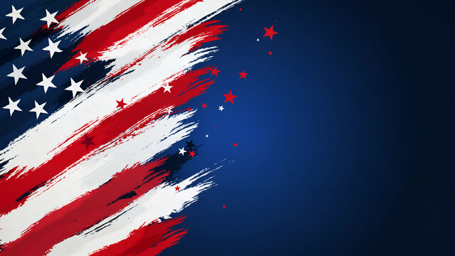 Abstract american flag with painted brush strokes and scattered stars