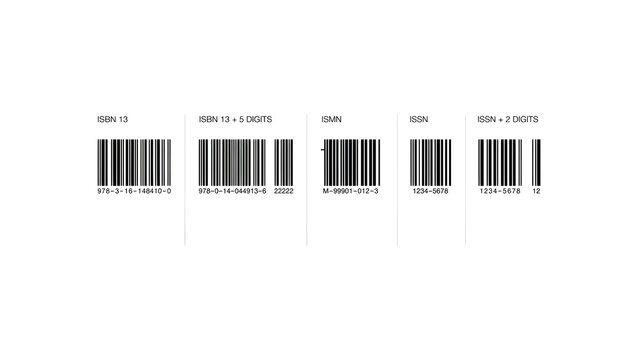Set of five different barcode types with labels and numerical codes