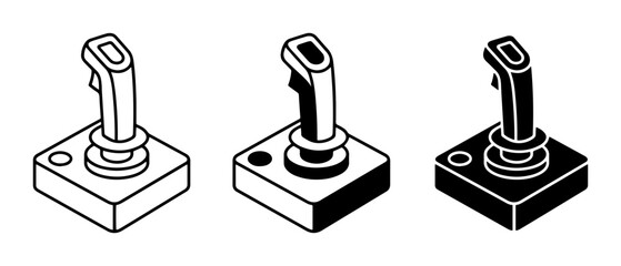Joystick icon set for gaming and control systems outline, solid and color styles, white background © Safin