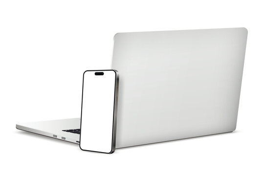 Smartphone with Laptop backside isolated on white background