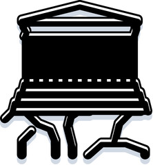 Obraz premium Classical building facade with triangular pediment, doric columns and steps leading to an entrance, minimalist black and white line art icon symbolizing temple, bank, court, or museum