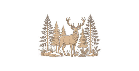 Stag in Forest Vector Illustration © Naswi