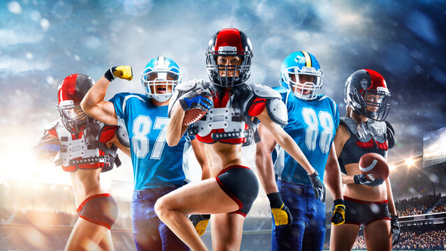 A multi-sport collage depicting various sports and hobbies. Athletes in a beautiful, large stadium full of fans. A collage of several sports.
