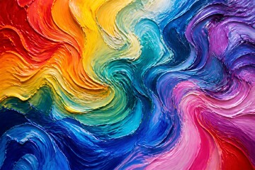 Naklejka premium Colorful paint mixes on a canvas, creating swirls and patterns. The artwork shows a range of hues from red to blue, capturing attention with its movement and energy.