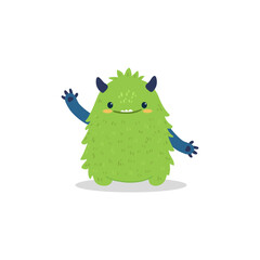 Fototapeta premium Cute furry monster Isolated on white background. Character design for greeting cards and nursery art. Vector illustration
