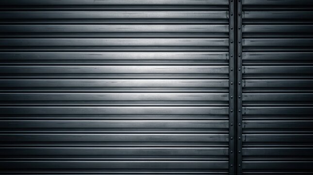 Textured pattern of a grey metal rolling door for industrial design.