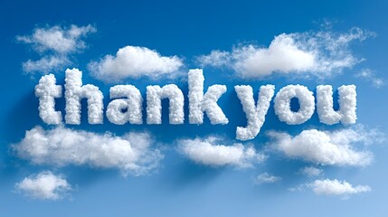 Fototapeta premium Thank you message forming from white clouds in blue sky