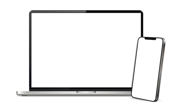 Smartphone with Laptop Computer mockup isolated