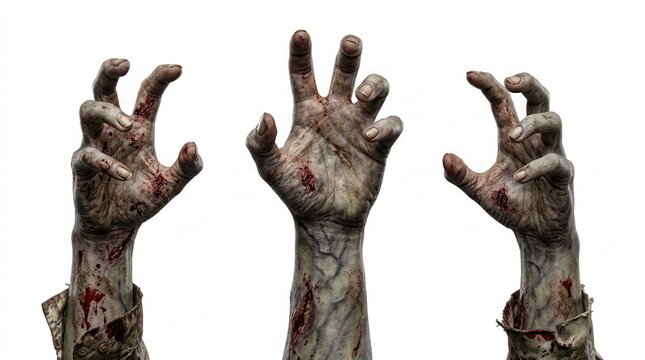 Horror monster hands and demonic zombie limbs isolated on white background