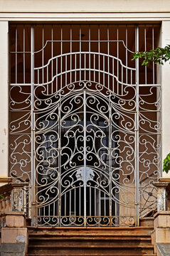 Ornamental grid gate on facade in Ribeirao Preto, Sao Paulo, Brazil