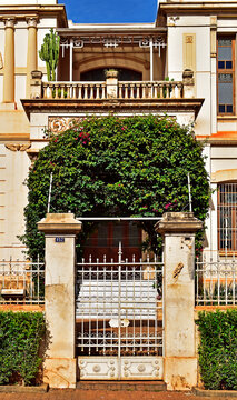 Metallic gate detail on facade in Ribeirao Preto, Sao Paulo, Brazil