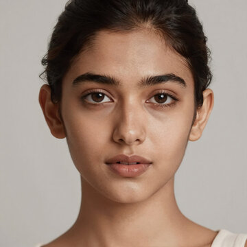 Blueprint Indian Eye. Indian Girl With Flawless Skin, Close-Up Portrait
