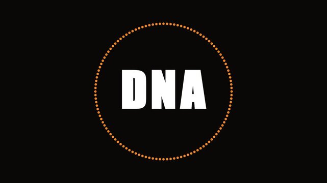 Dna text animation with pulsing circular on 4k black background, for scientific and, medical presentations