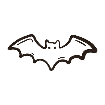Flying bat doodle outline. Minimal hand drawn halloween night animal illustration isolated.